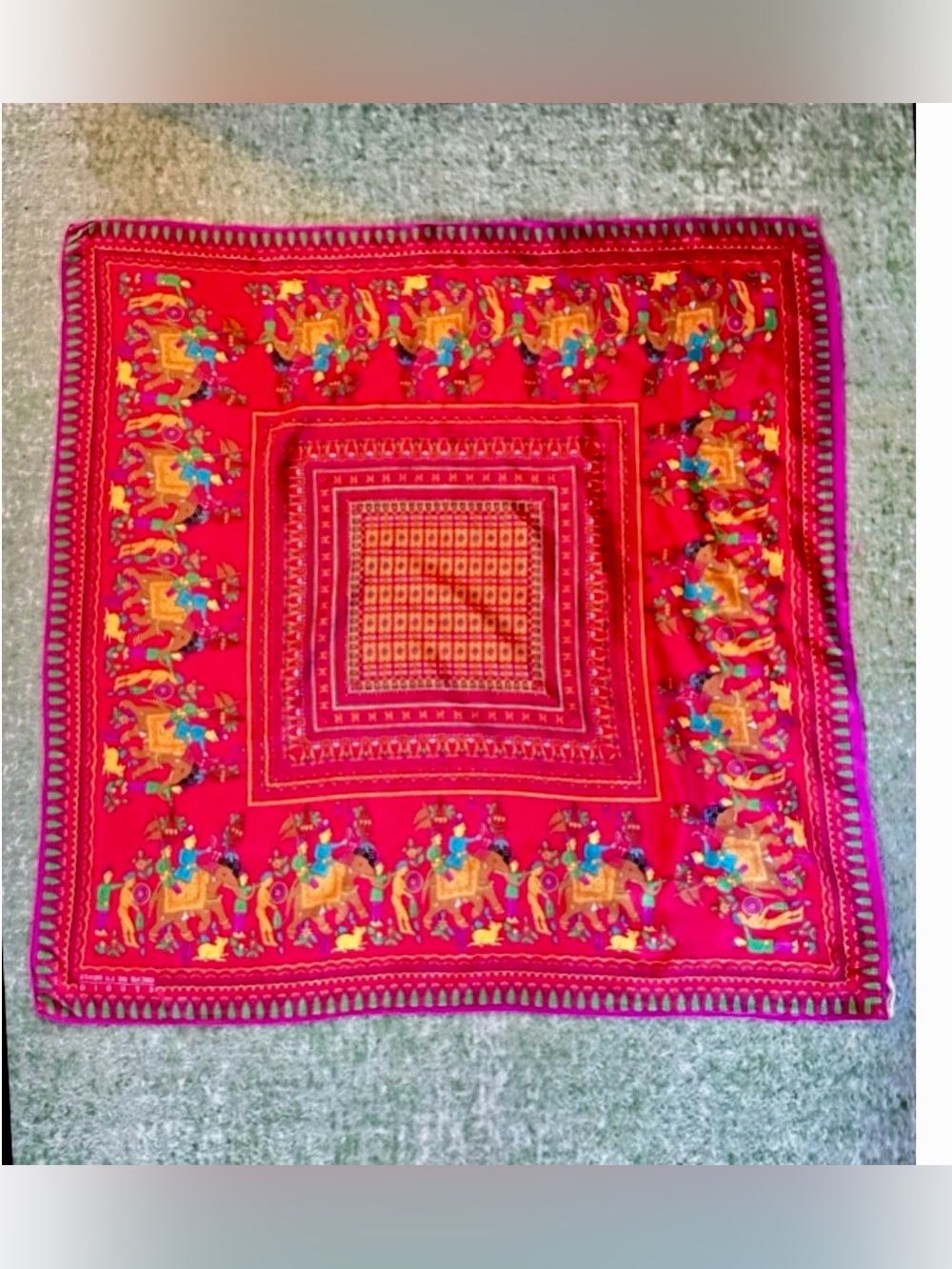 OSCAR de la RENTA Vintage Silk 31” Square Scarf Indian-inspired Tapestry RARE